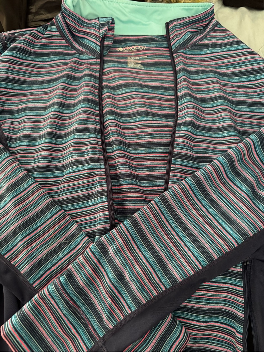Ideology Striped Active Top – Teal, Pink & Navy